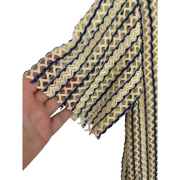 ZARA Mesh Sheer Open Knit Unlined Ruffle Short Sleeve Cream Blue Dress Size S - Picture 4 of 9